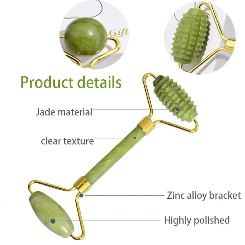 Natural Jade Roller: Face Gua Sha Natural Stone Face Massager and Jawline Enhancer