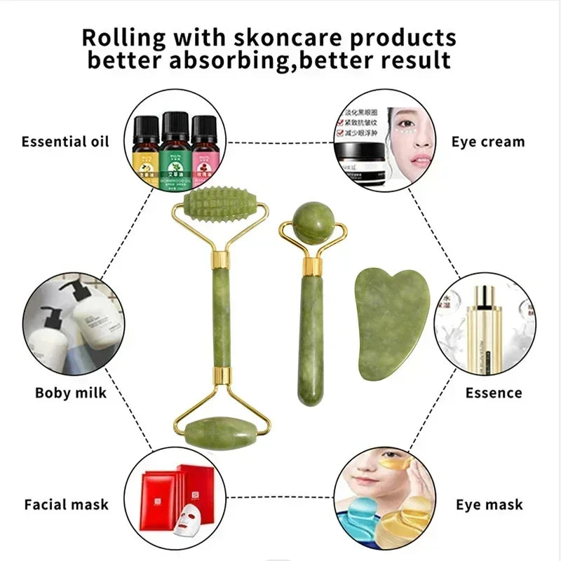 Natural Jade Roller: Face Gua Sha Natural Stone Face Massager and Jawline Enhancer