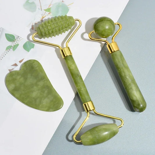 Natural Jade Roller: Face Gua Sha Natural Stone Face Massager and Jawline Enhancer